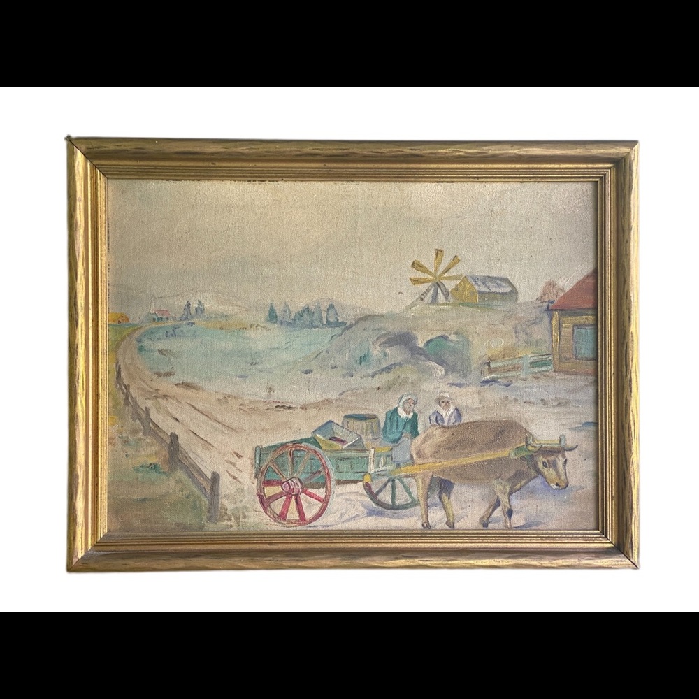 Hand painted on board, Gold Frame, Unsigned
